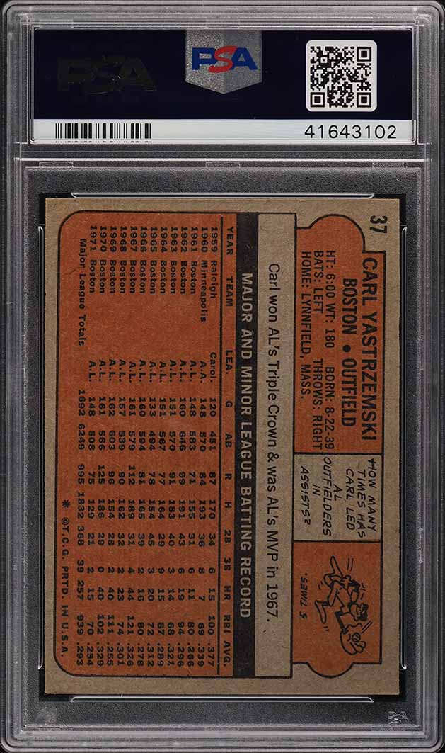 1972 Topps Carl Yastrzemski #37 PSA 7.5 NRMT+