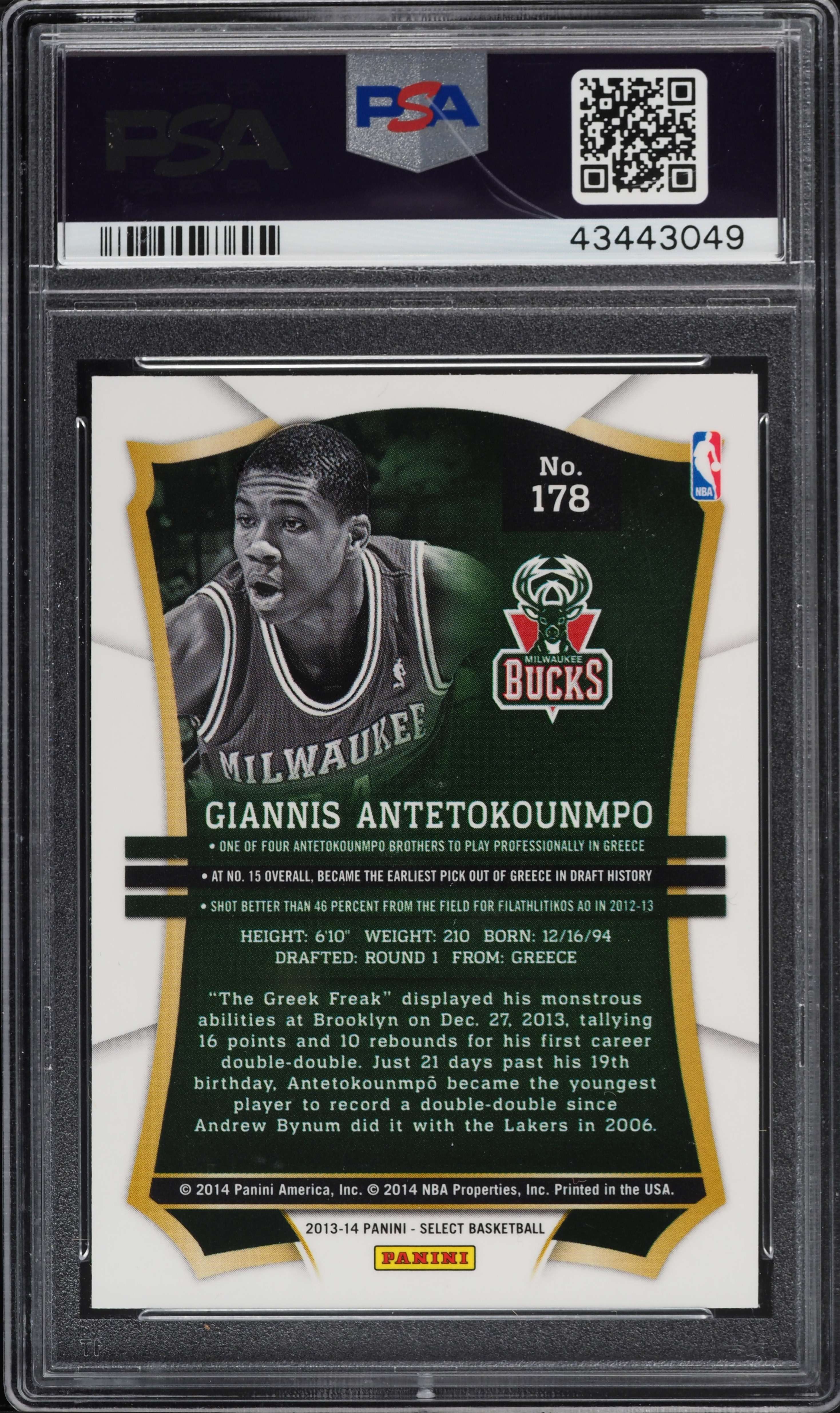 2013 Select Basketball Giannis Antetokounmpo ROOKIE #178 PSA 10