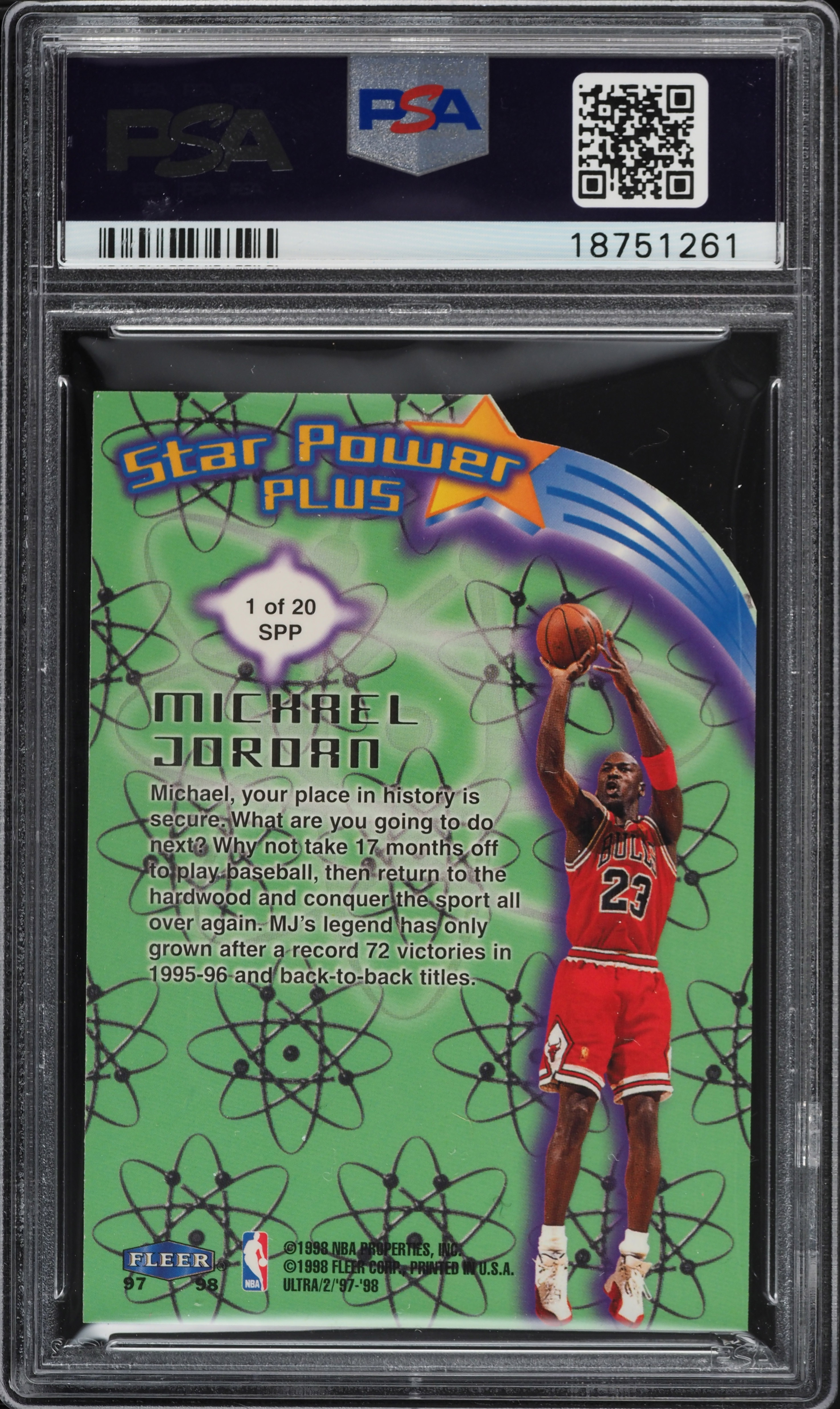 1997 Ultra Star Power Plus Die-Cut Michael Jordan #1 PSA 10 GEM