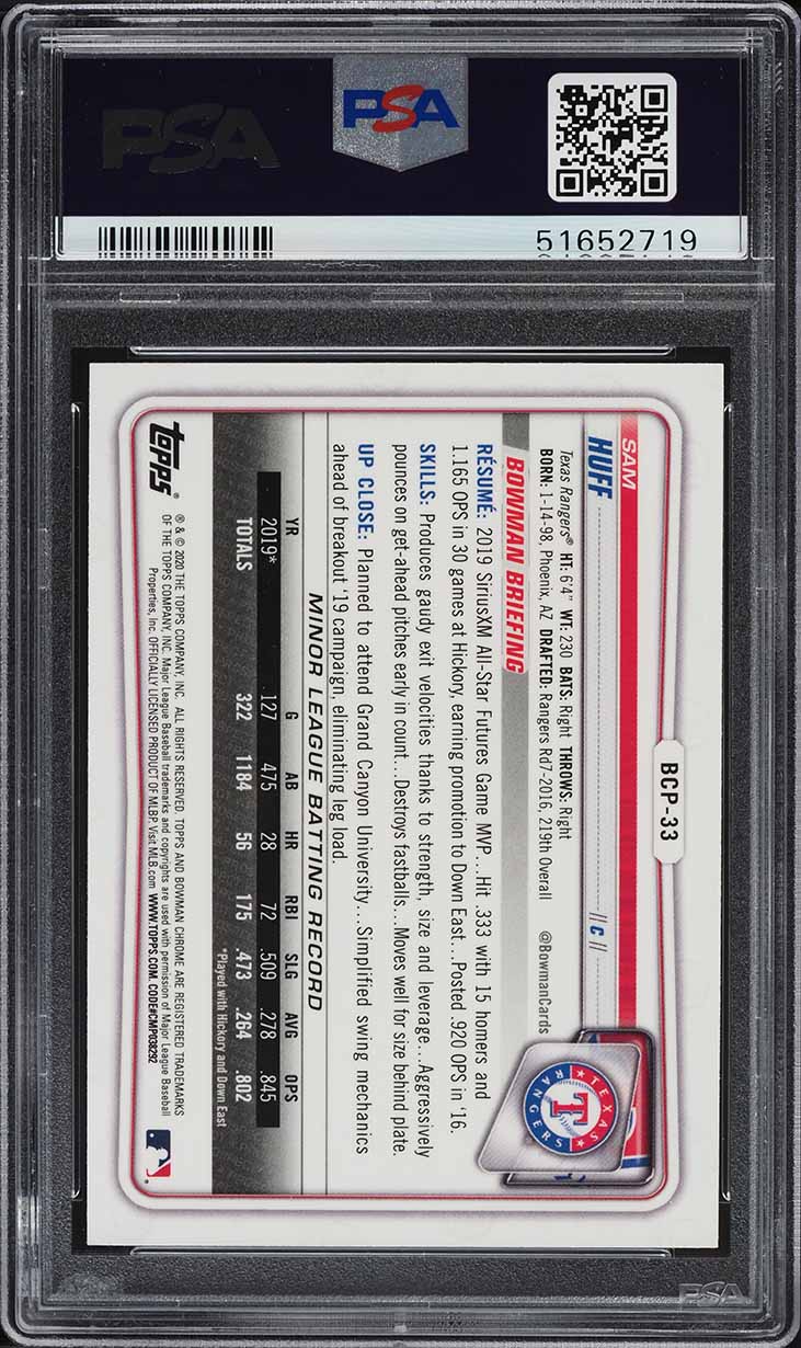 2020 Bowman Chrome Sam Huff PROSPECT #BCP33 PSA 9 MINT
