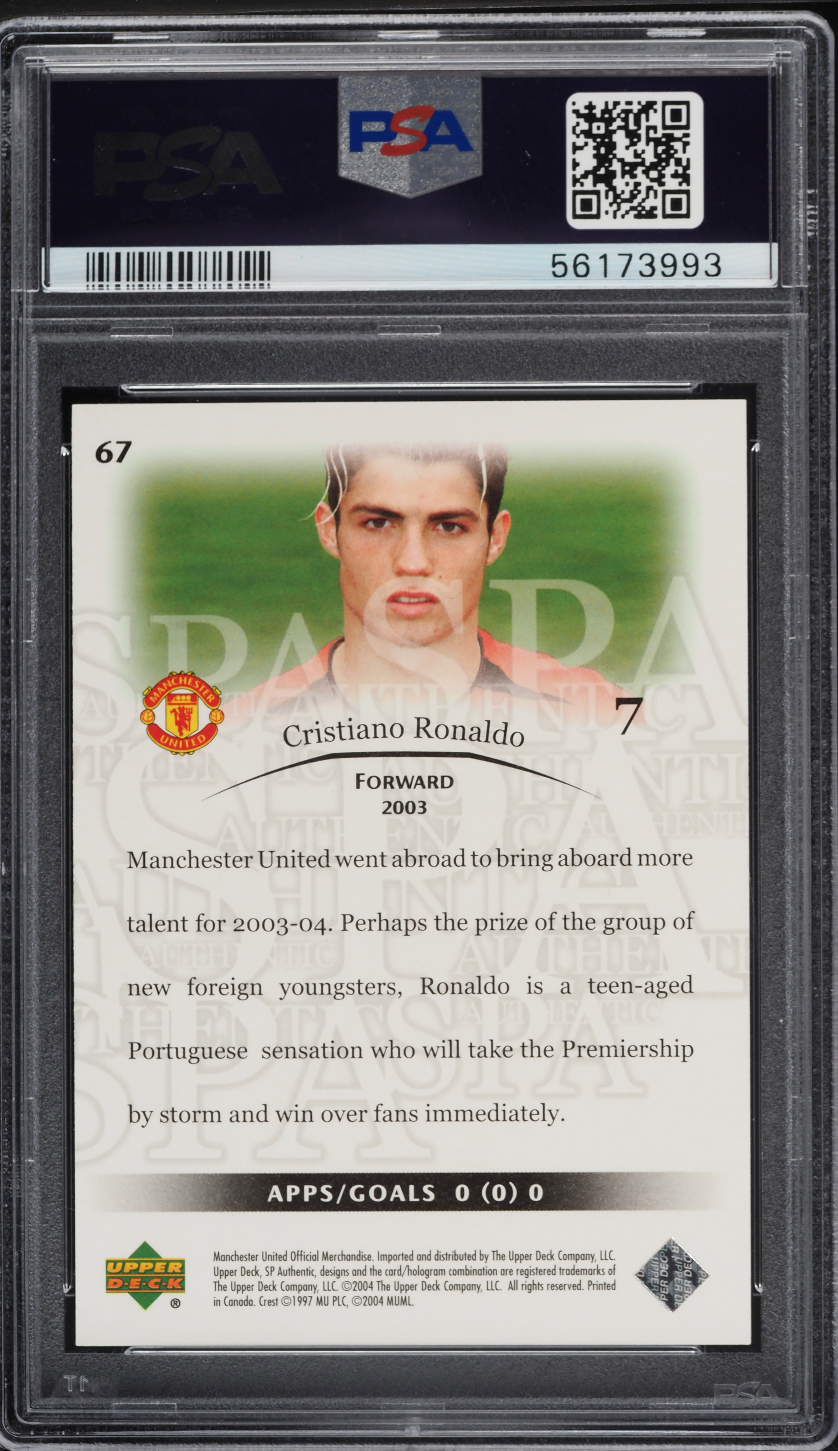 2004 SP Authentic Manchester United Cristiano Ronaldo #67 PSA 9