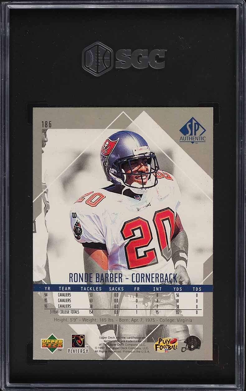 1997 SP Authentic Ronde Barber ROOKIE #186 SGC 8 NM-MT