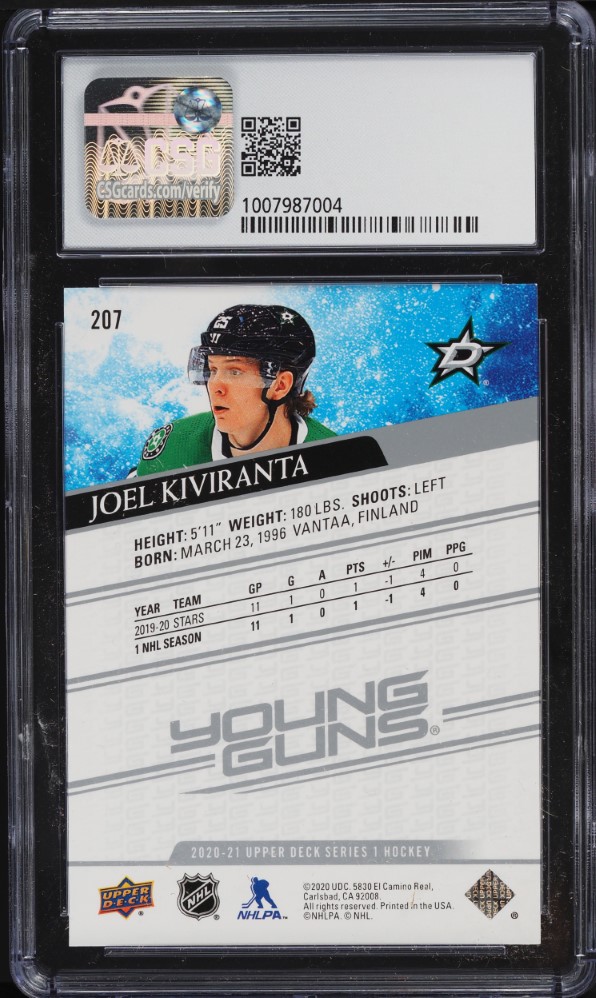 2020 Upper Deck Young Guns Joel Kiviranta ROOKIE #207 CSG 9.5 GEM MINT