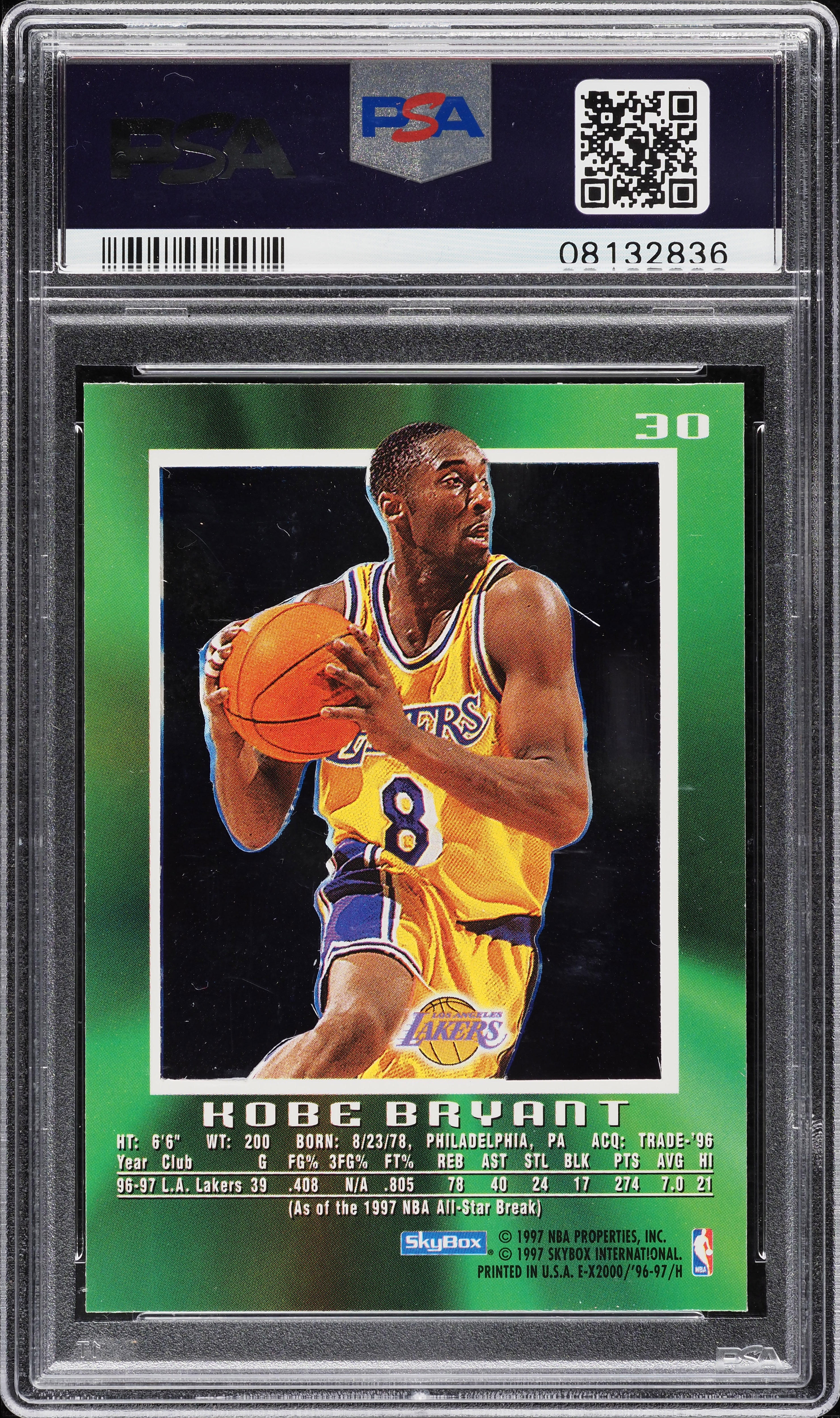1996 Skybox E-X2000 Kobe Bryant ROOKIE #30 PSA 9 MINT on Fanatics