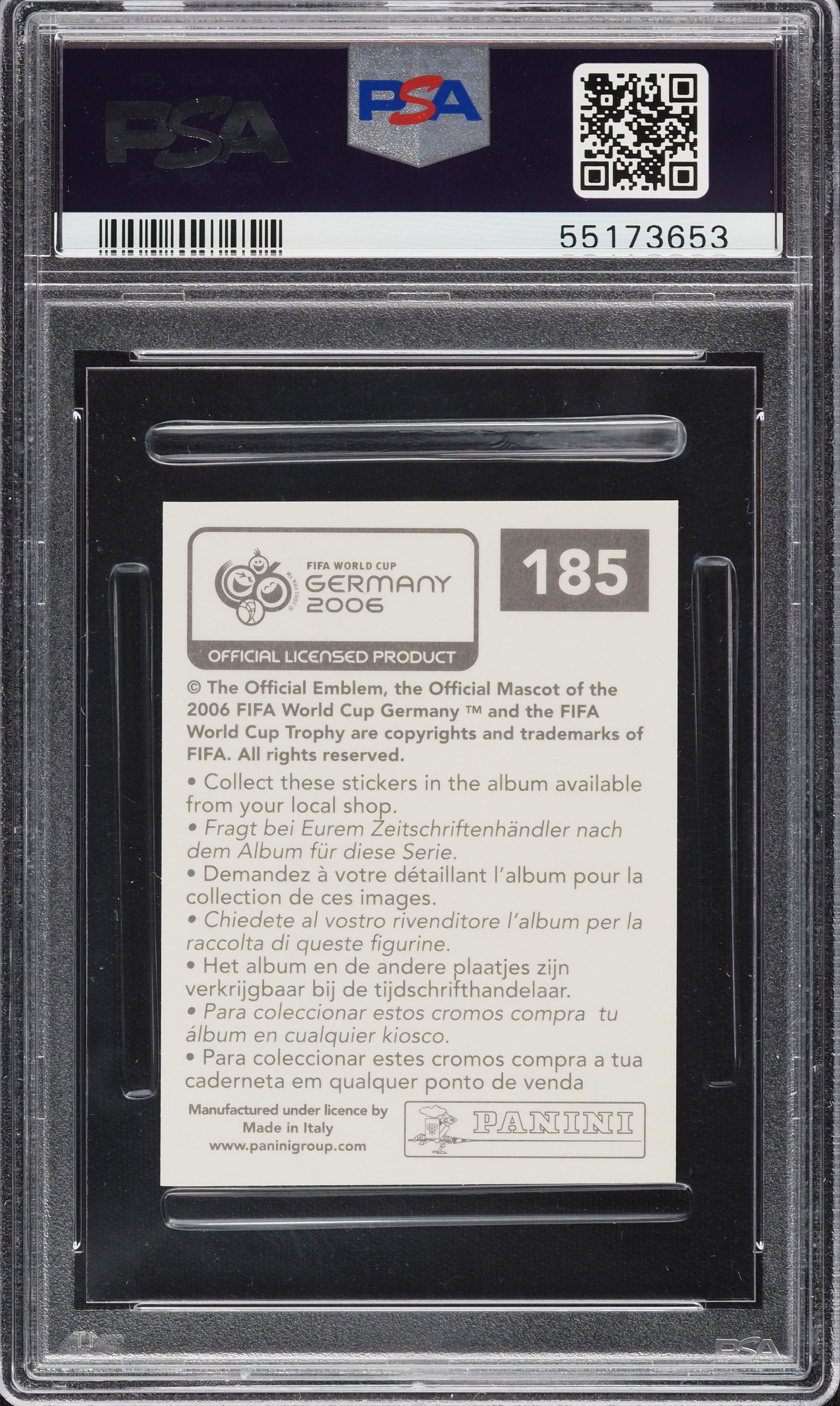 2006 Panini World Cup Germany Sticker Lionel Messi #185 PSA 9 MINT