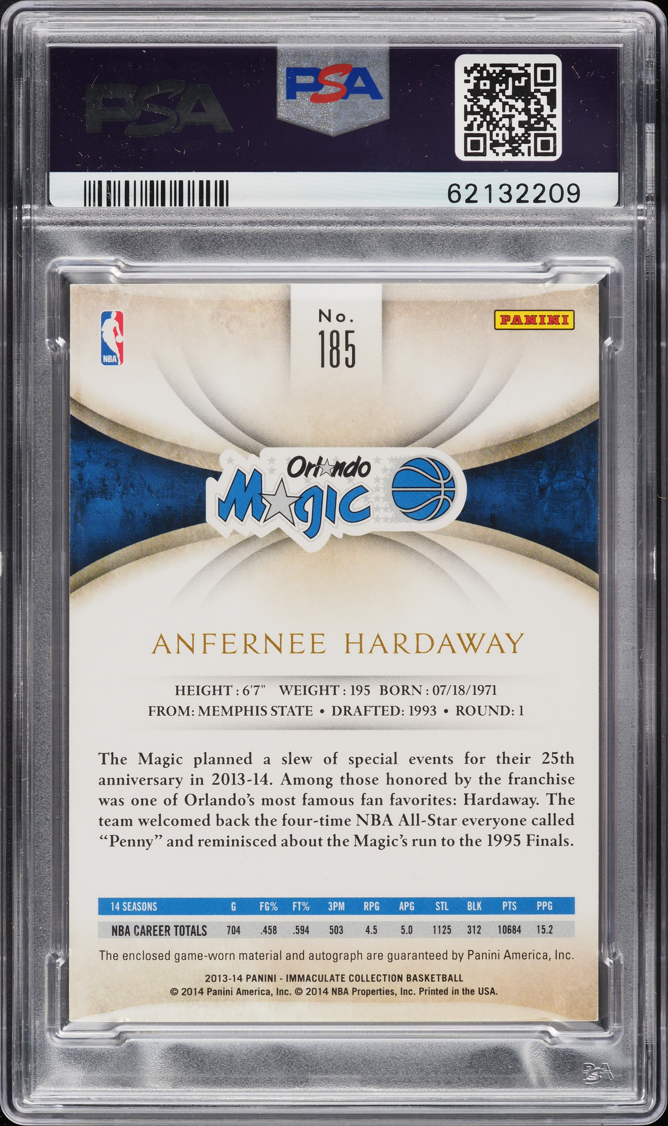 2013 Immaculate Collection Anfernee Hardaway PATCH AUTO /75 #185 