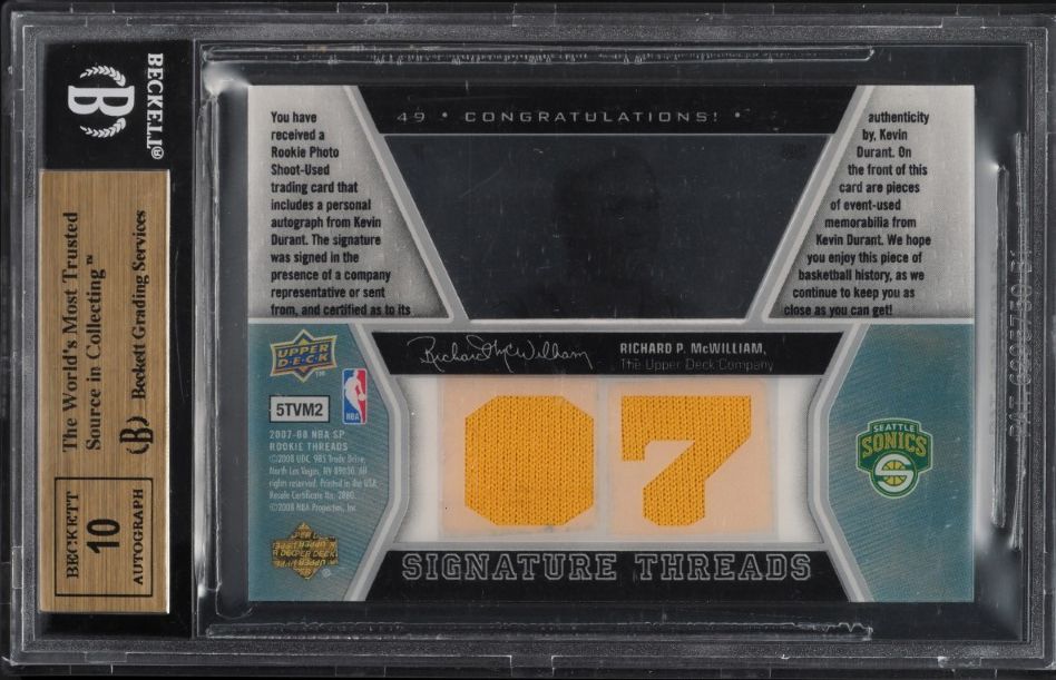 2007 SP Rookie Threads Kevin Durant ROOKIE PATCH AUTO /199 #49 BGS 9.5 GEM MINT