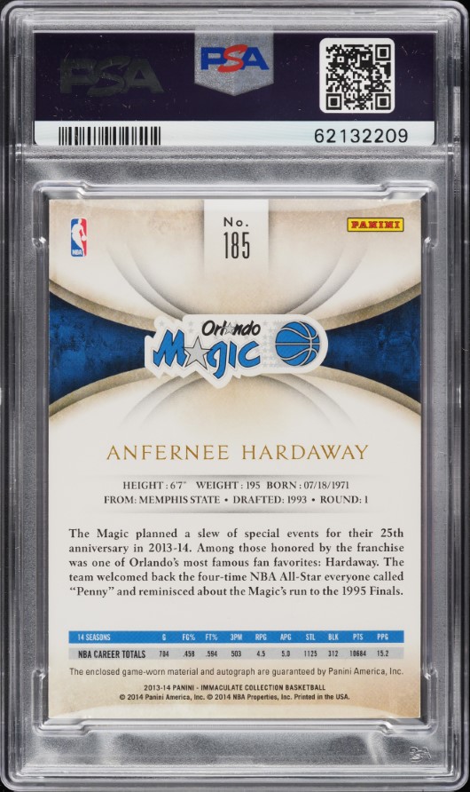 2013 Immaculate Collection Anfernee Hardaway PATCH AUTO /75 #185 PSA 9 MINT