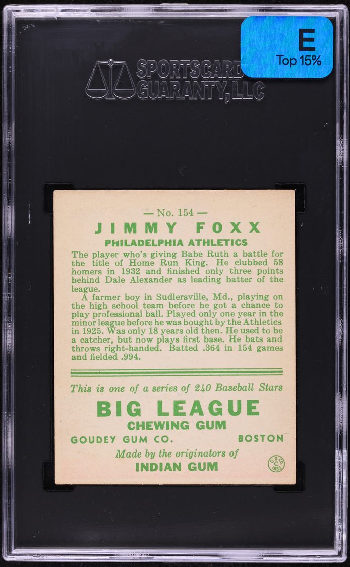 1933 Goudey Jimmy Foxx #154 MBA SGC 5.5 EX+