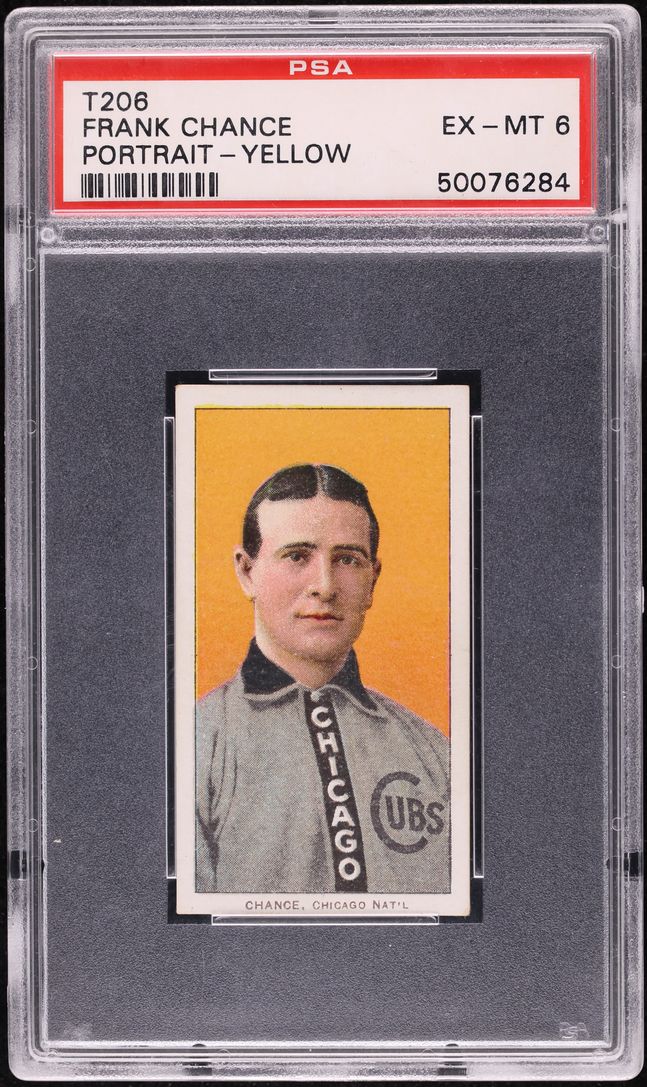 1909-11 T206 Frank Chance YELLOW PORTRAIT, OLD MILL PSA 6 EXMT