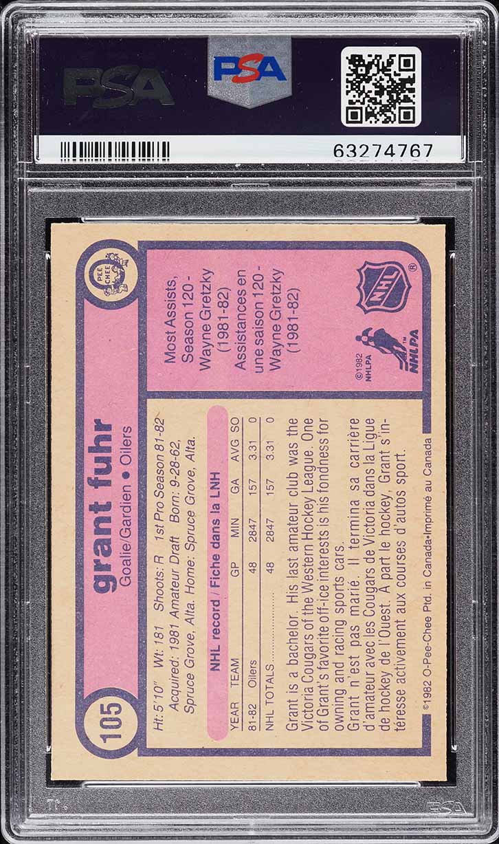 1982 O-Pee-Chee Hockey Grant Fuhr ROOKIE #105 PSA 10 GEM MINT