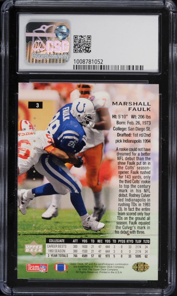 1994 SP Foil Marshall Faulk ROOKIE #3 CSG 8 NM-MT