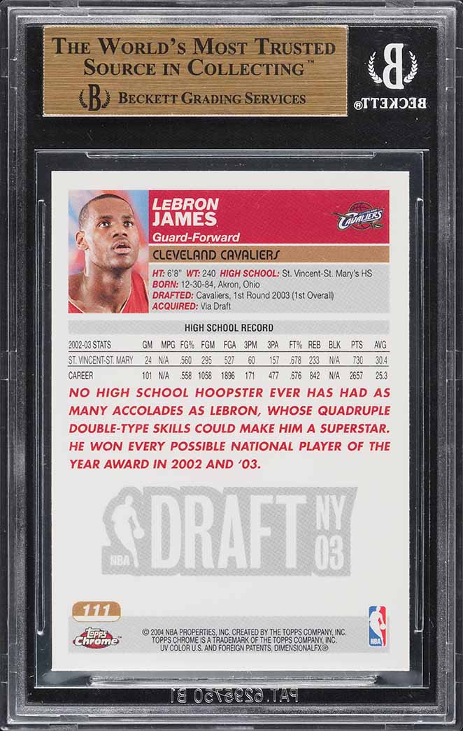 2003 Topps Chrome LeBron James ROOKIE #111 BGS 9.5 GEM MINT