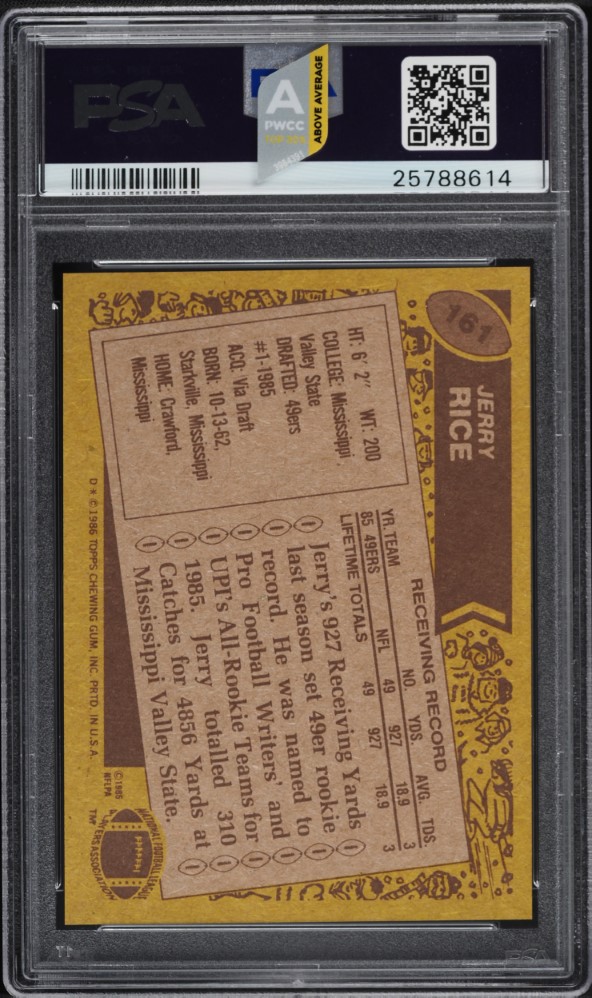 1986 Topps Football Jerry Rice ROOKIE #161 PSA 9 MINT (PWCC-A)