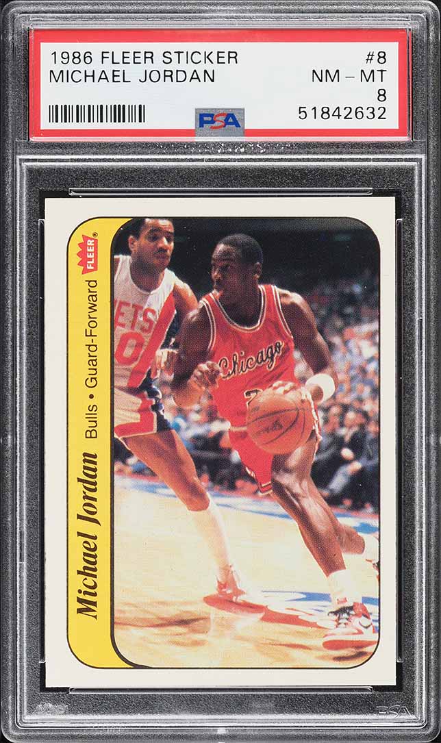 1986 Fleer Sticker Michael Jordan ROOKIE #8 PSA 8 NM-MT
