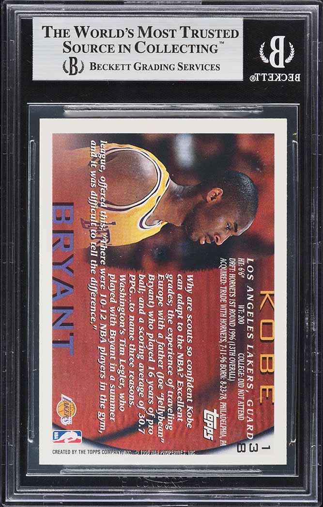 1996 Topps NBA at 50 Kobe Bryant ROOKIE #138 BGS 9 MINT