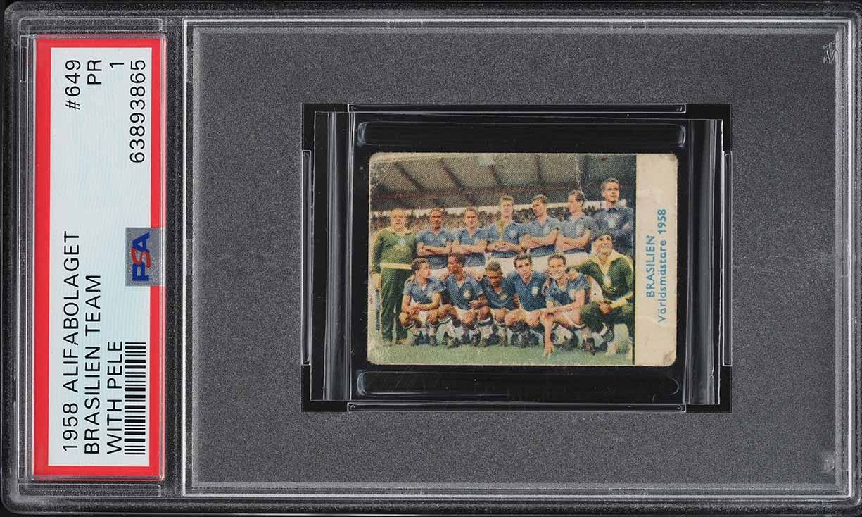 1958 Alifabolaget Soccer Brasilien Team Soccer w/ Pele ROOKIE #649 PSA 1 PR