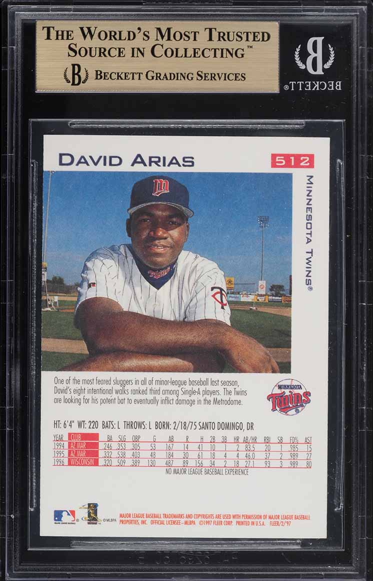 1997 Fleer David Ortiz ROOKIE #512 BGS 10 PRISTINE