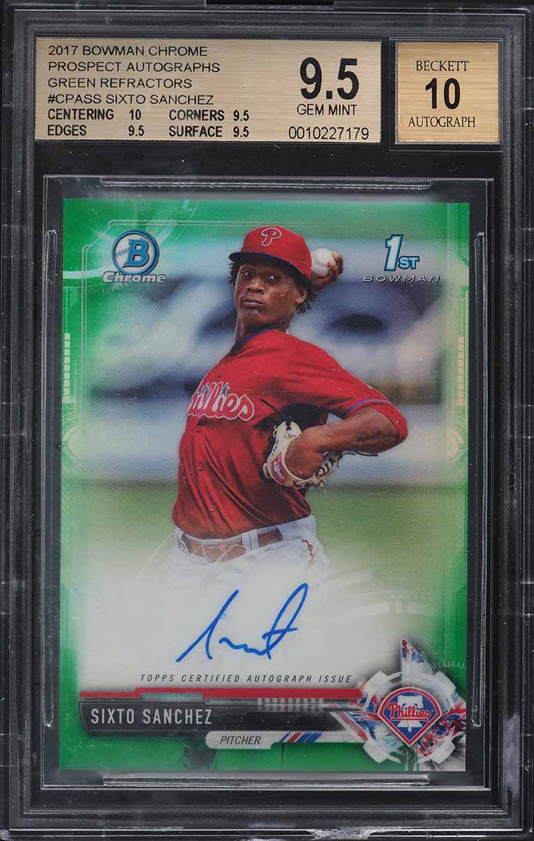 2017 Bowman Chrome Green Refractor Sixto Sanchez PROSPECT AUTO 99/99 BGS 9.5 GEM