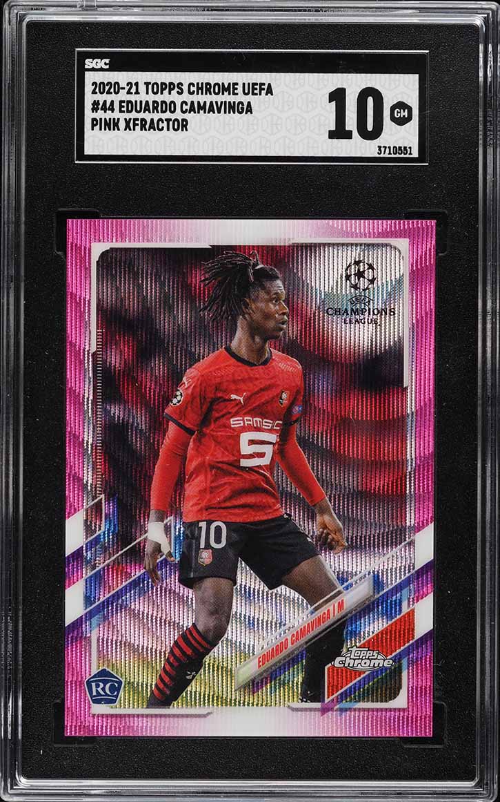 2020 Topps Chrome UEFA Pink Xfractor Eduardo Camavinga ROOKIE #44 SGC 10 GEM