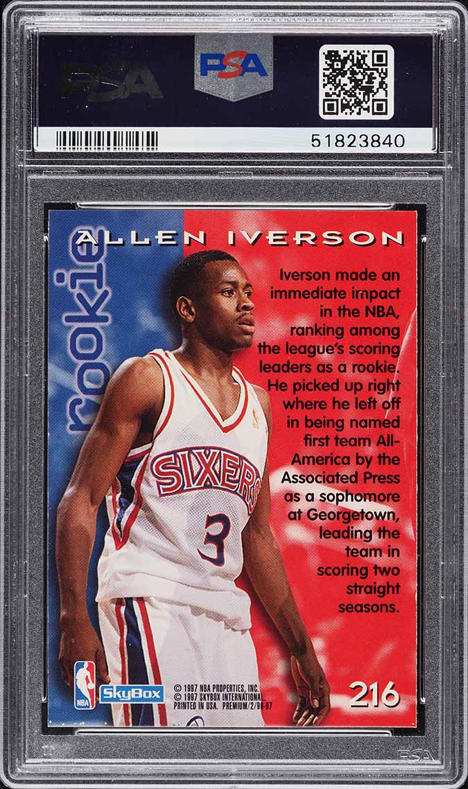 1996 Skybox Premium Rubies Allen Iverson ROOKIE #216 PSA 9 MINT