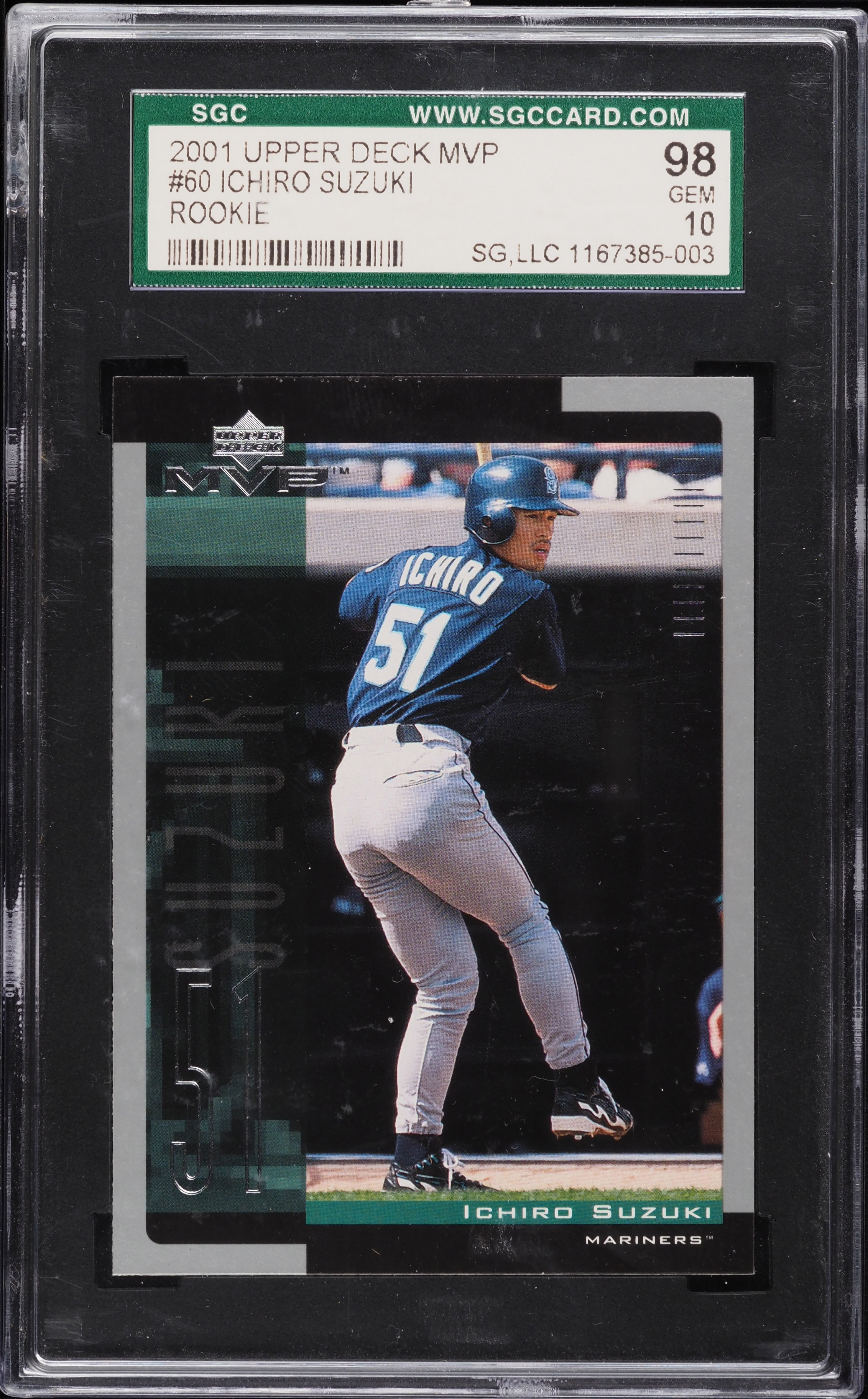 2001 Upper Deck MVP Ichiro Suzuki ROOKIE #60 SGC 10 GEM MINT on