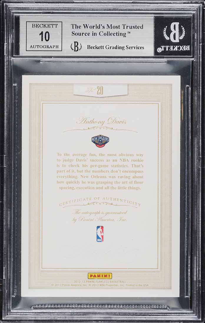 2012 Panini Flawless Inscriptions Gold Anthony Davis ROOKIE AUTO /10 #20 BGS 9