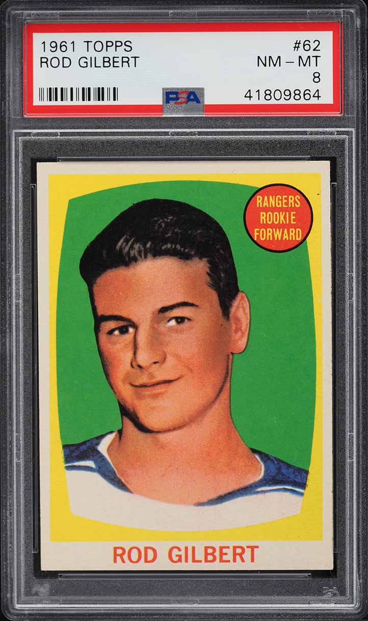 1961 Topps Hockey Rod Gilbert ROOKIE #62 PSA 8 NM-MT