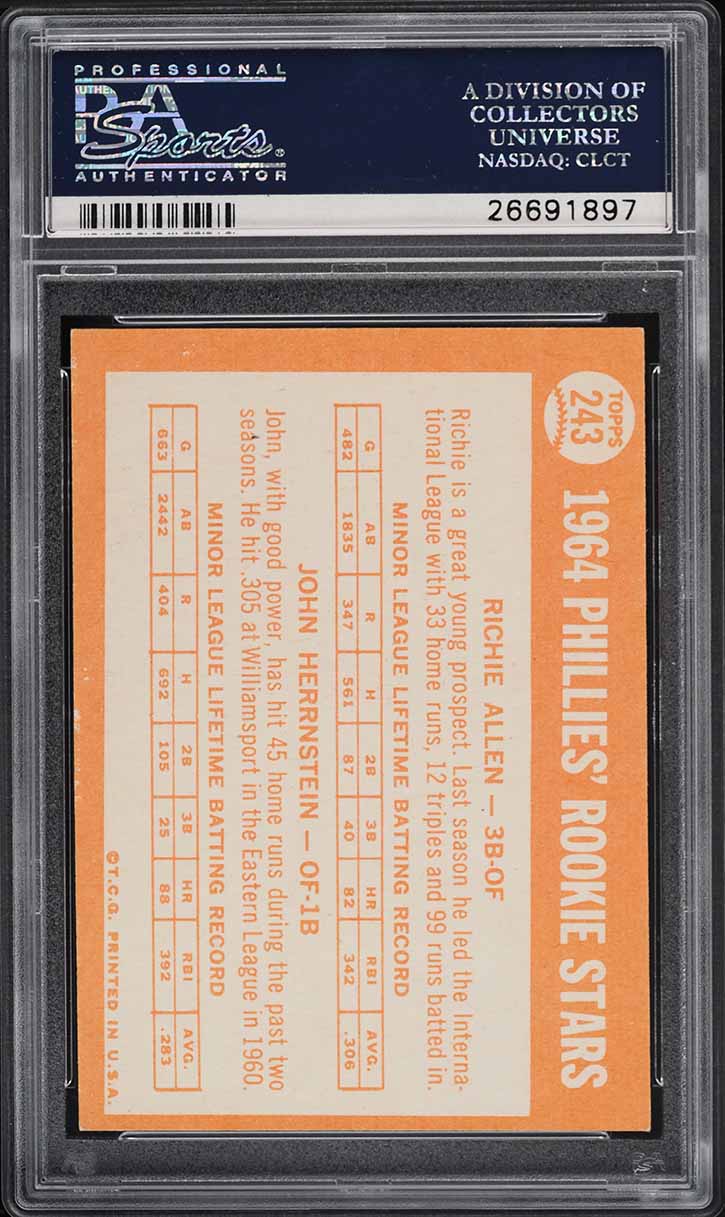 1964 Topps Richie Allen ROOKIE #243 PSA 7.5 NRMT+