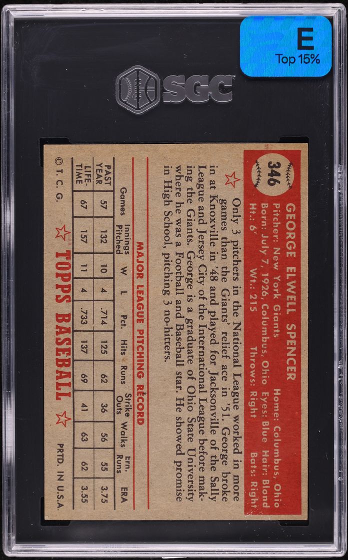1952 Topps George Spencer #346 SGC 4 VGEX