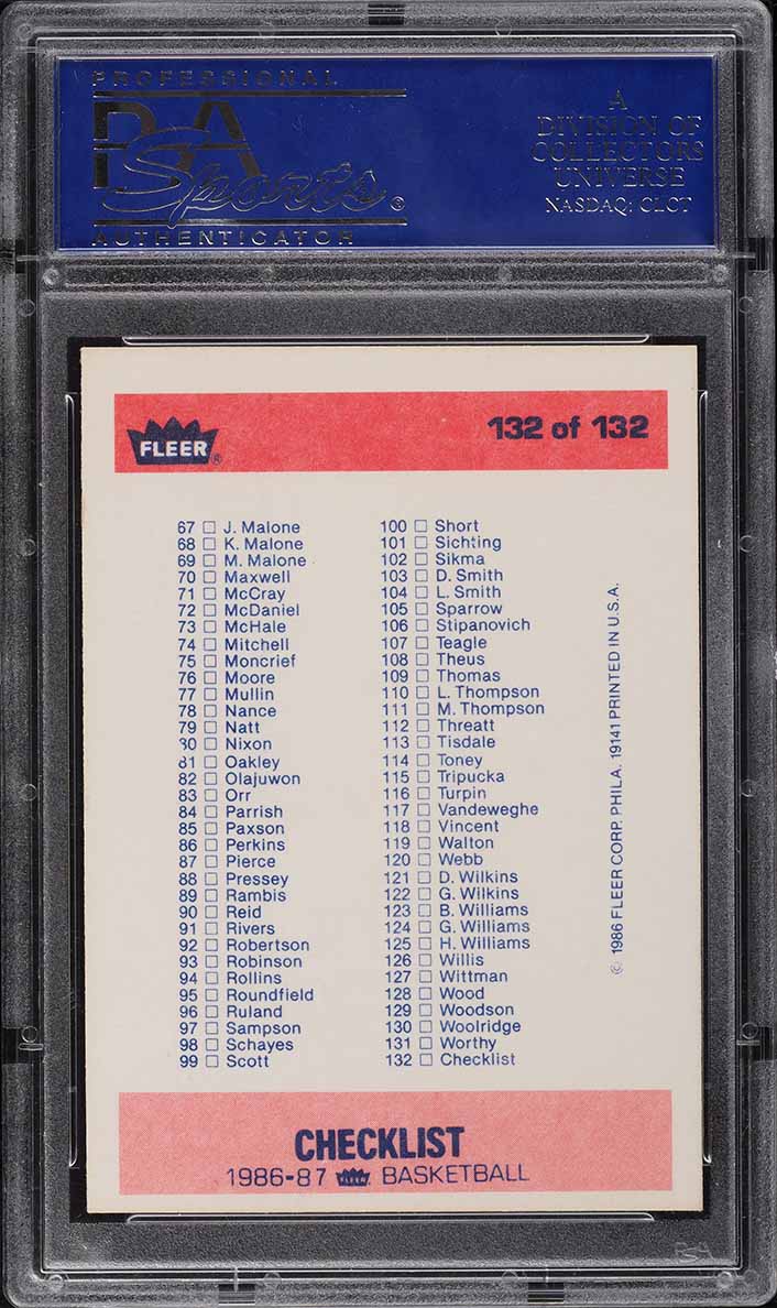 1986 Fleer Basketball Checklist 1-132 #132 PSA 7 NRMT