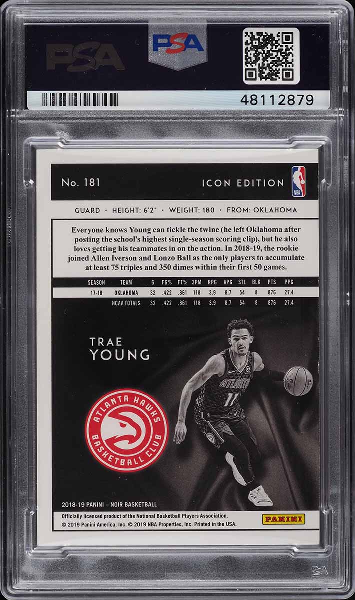 2018 Panini Noir Platinum Trae Young ROOKIE RC 1/1 #181 PSA 8 NM-MT