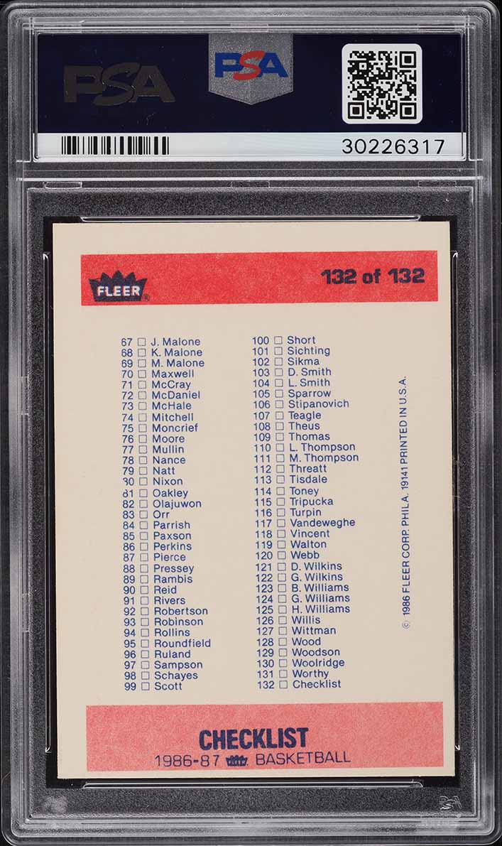 1986 Fleer Basketball Checklist 1-132 #132 PSA 6 EXMT