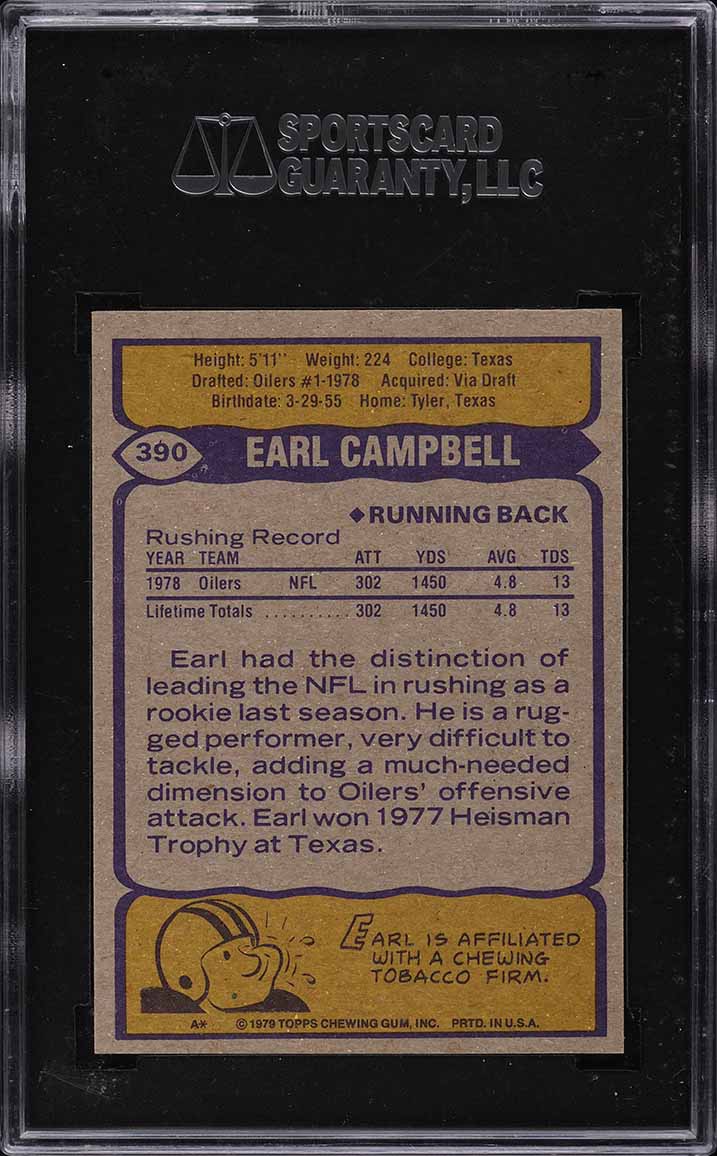 1979 Topps Football Earl Campbell ROOKIE #390 SGC 7.5 NRMT+