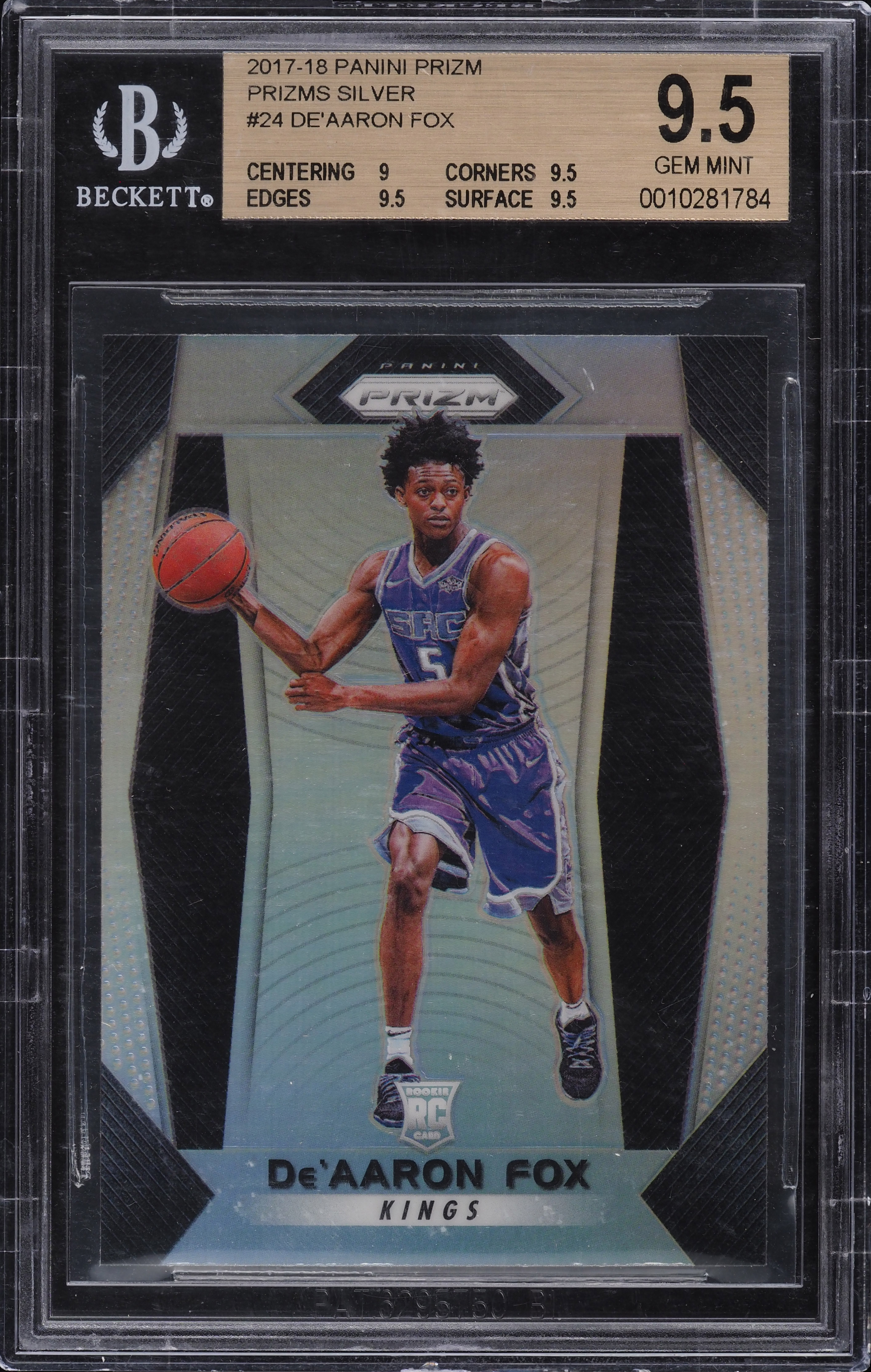 2017 Panini Prizm Silver De'Aaron Fox ROOKIE #24 BGS 9.5 GEM MINT