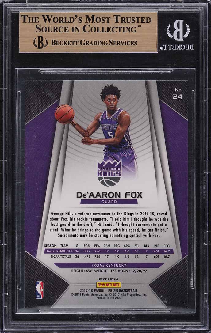 2017 Panini Prizm Silver De'Aaron Fox ROOKIE #24 BGS 9.5 GEM MINT