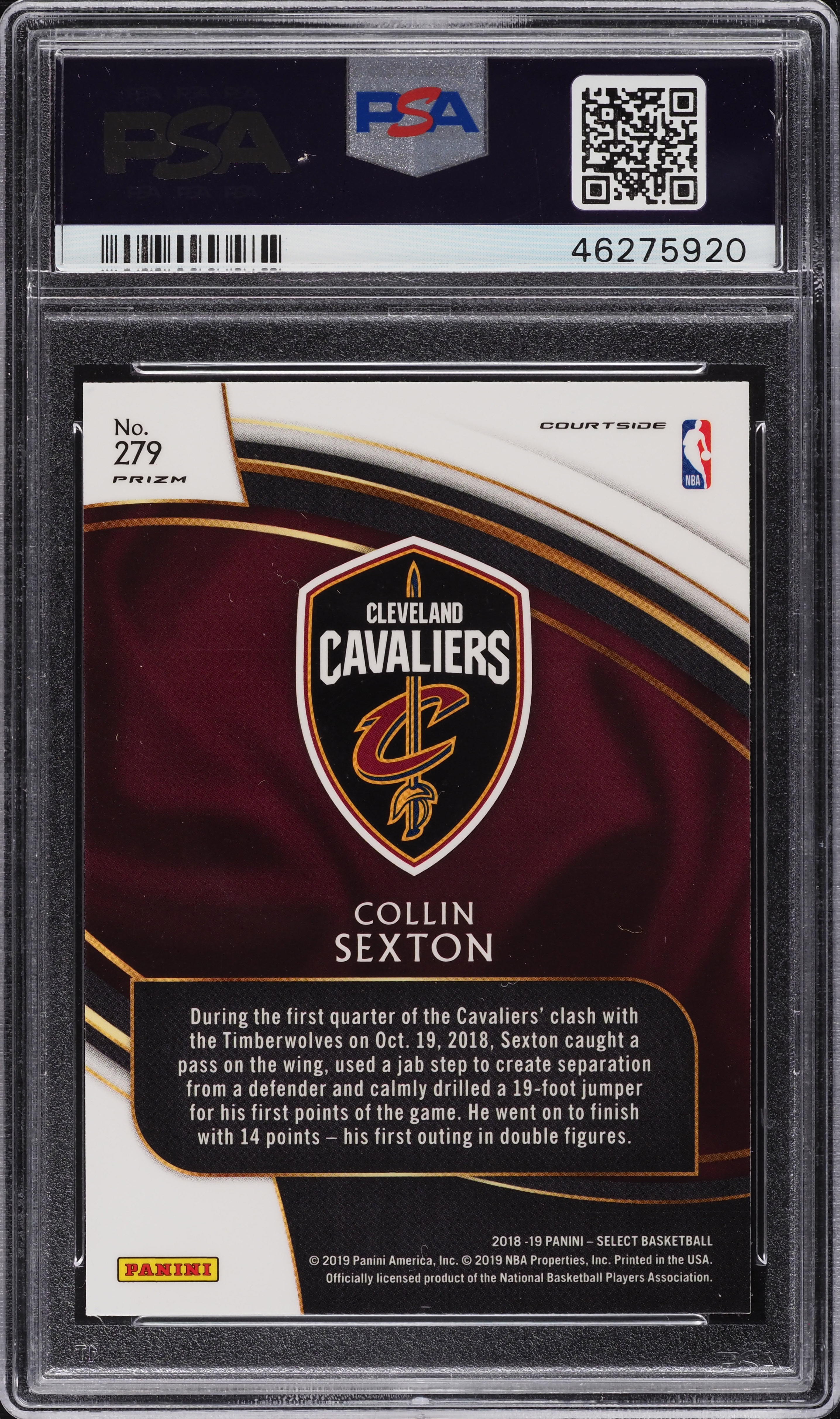 2018 Select Courtside Zebra Prizm Collin Sexton ROOKIE #279 PSA 10