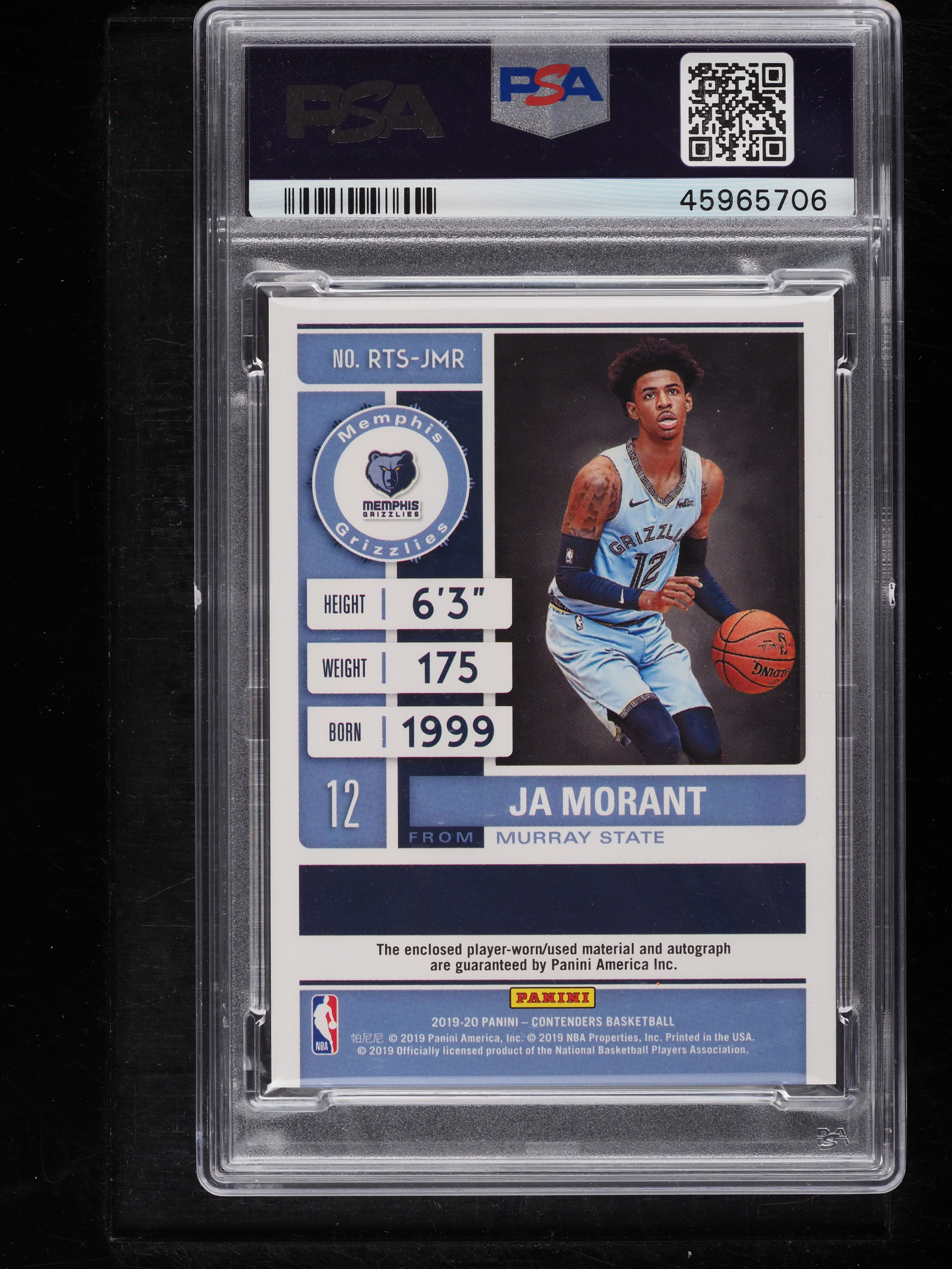 2019 Panini Contenders Ticket Ja Morant ROOKIE PATCH AUTO /10 #RTS