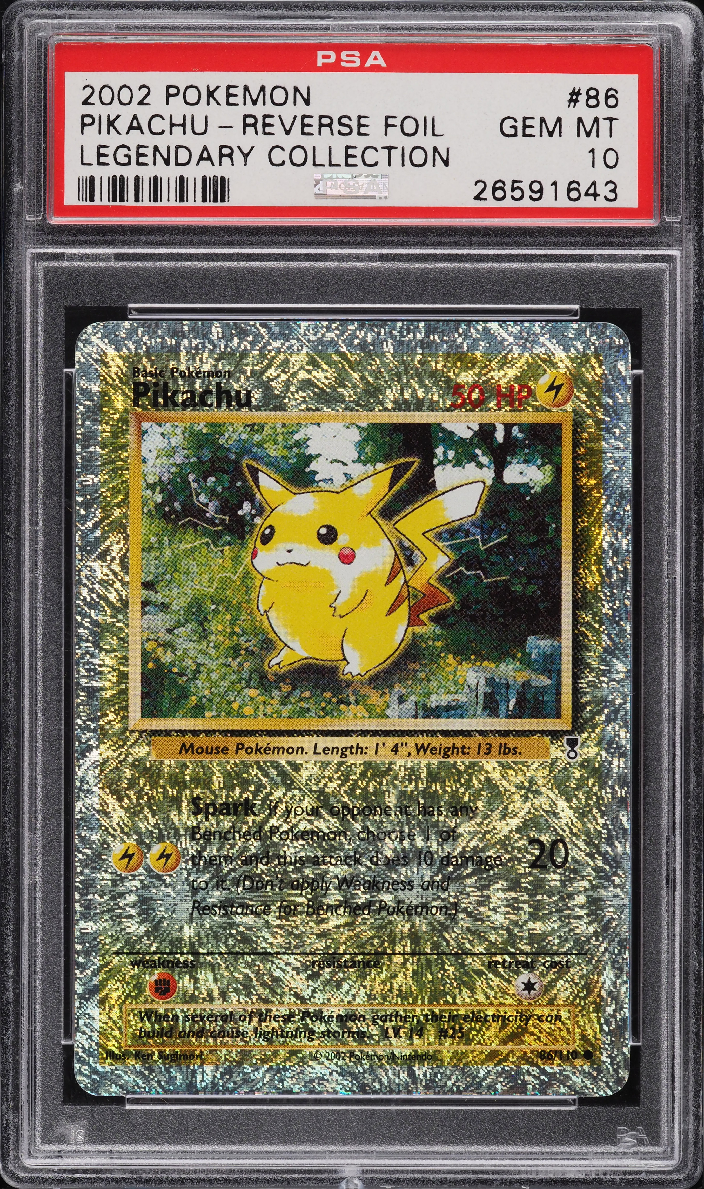 2002 Pokemon Legendary Collection Reverse Foil Pikachu #86 PSA 10