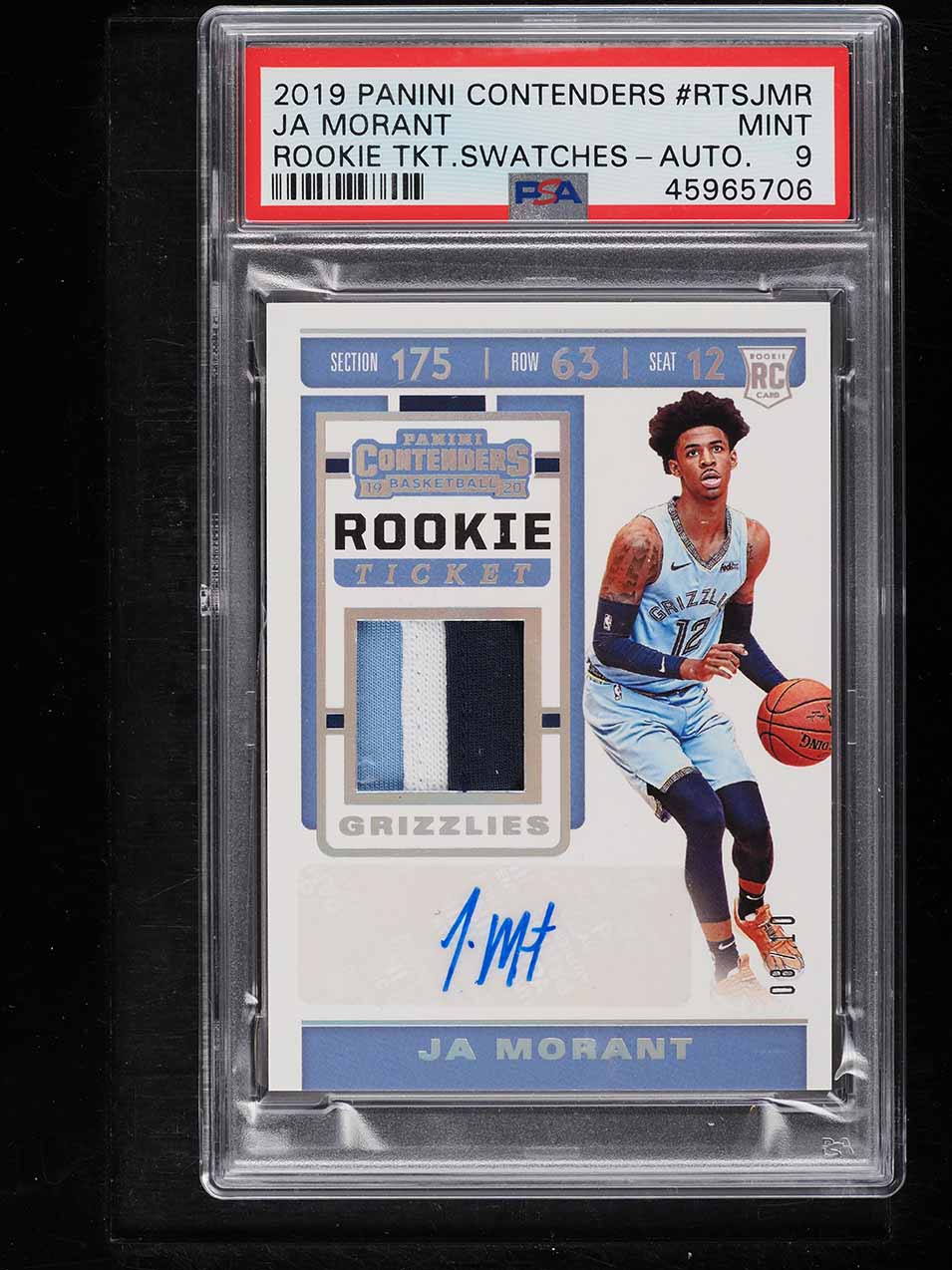 2019 Panini Contenders Ticket Ja Morant ROOKIE PATCH AUTO /10 #RTS-JMR PSA 9