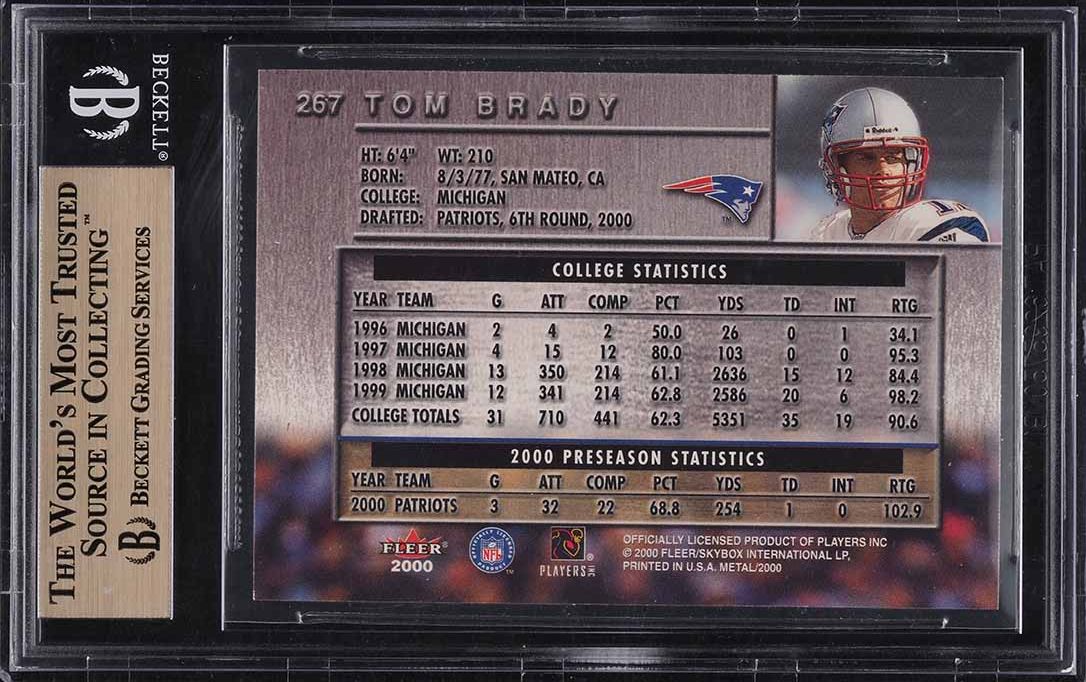 2000 Metal Football Tom Brady ROOKIE #267 BGS 9.5 GEM MINT