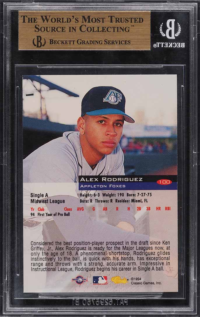 1994 Classic Alex Rodriguez ROOKIE #100 BGS 9.5 GEM MINT