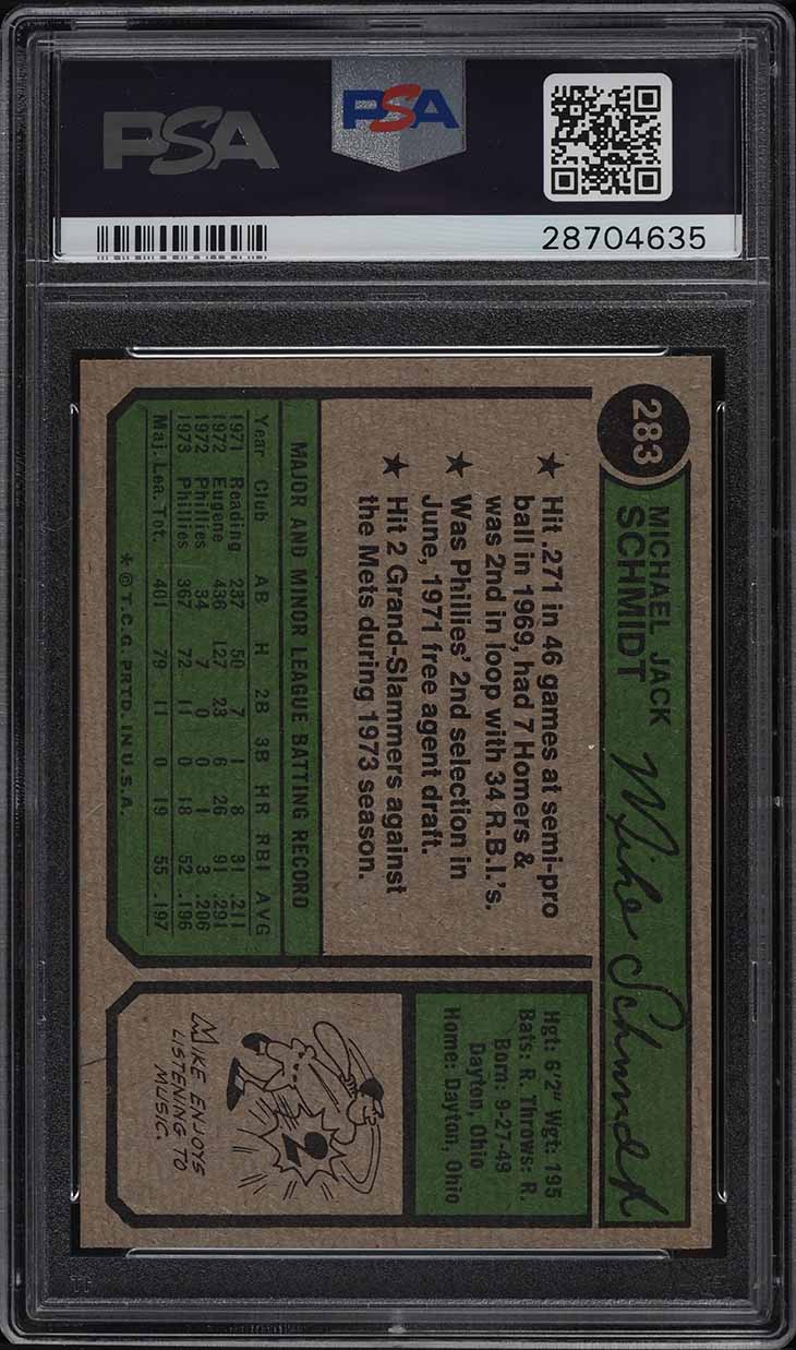 1974 Topps Mike Schmidt #283 PSA 10 GEM MINT