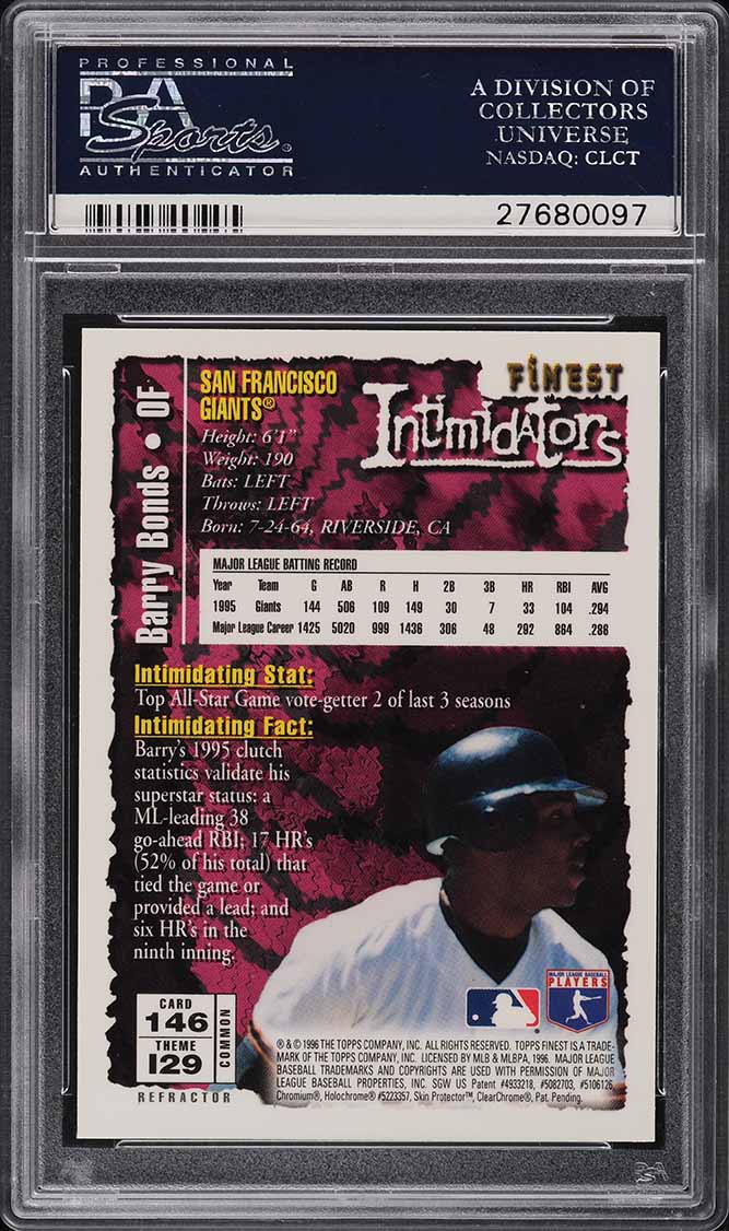 1996 Finest Refractor w/ Coating Barry Bonds #146 PSA 10 GEM MINT