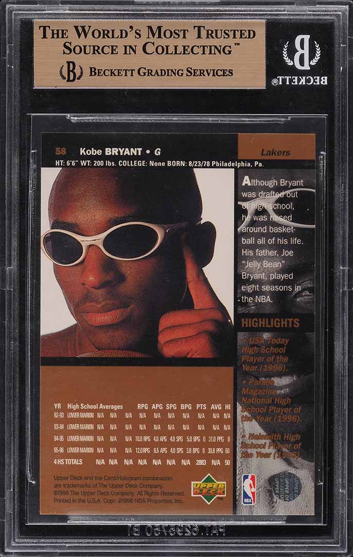 1996 Upper Deck Kobe Bryant ROOKIE #58 BGS 9.5 GEM MINT