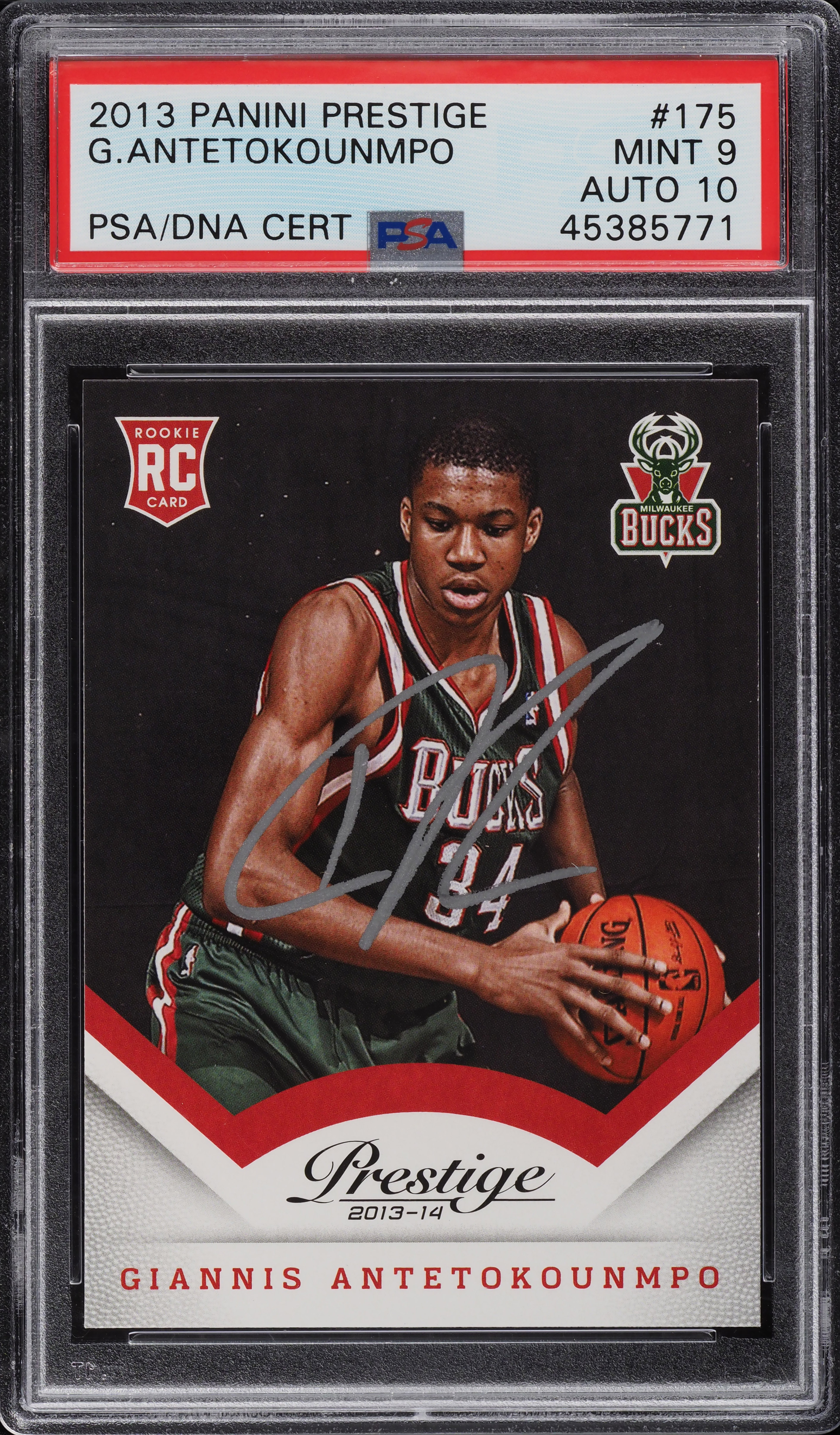 2013 Panini Presitge Giannis Antetokounmpo ROOKIE AUTO DNA 10 #175 