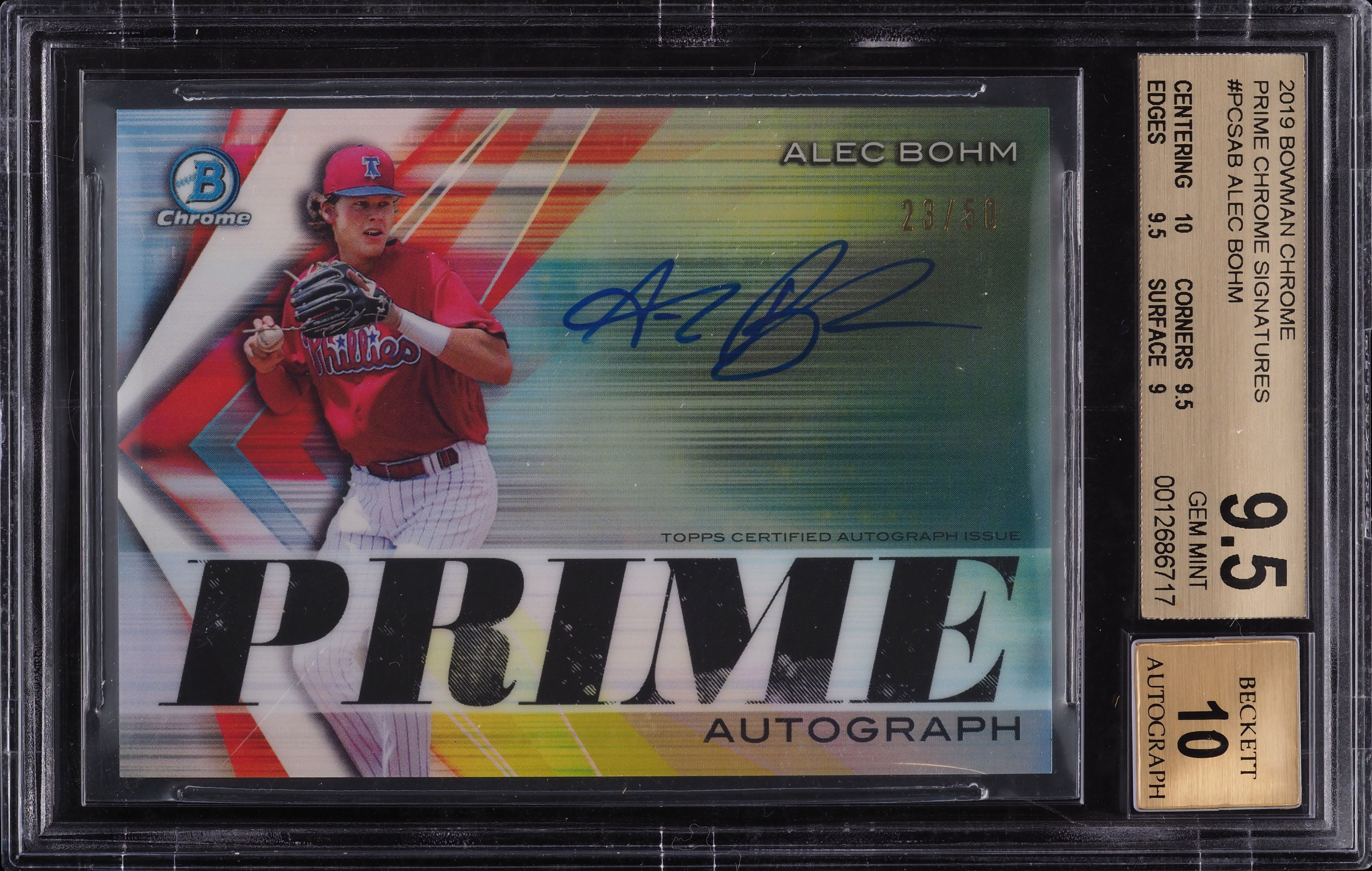 2019 Bowman Chrome Prime Alec Bohm ROOKIE RC AUTO /50 #PCSAB BGS