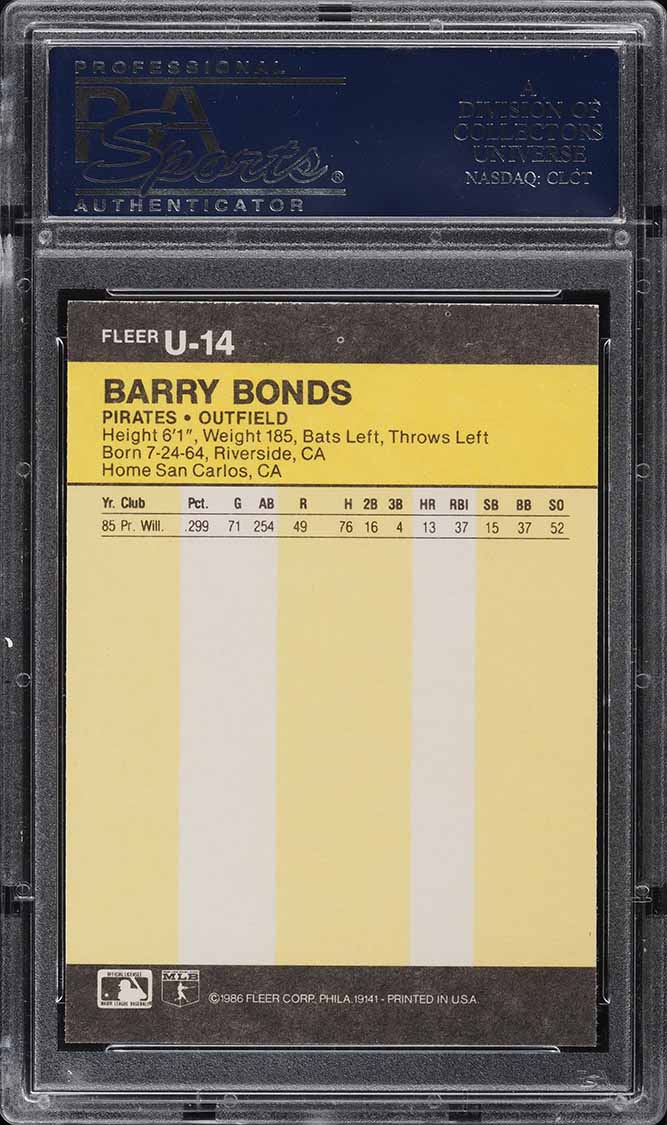 1986 fleer update barry bonds rookie NM