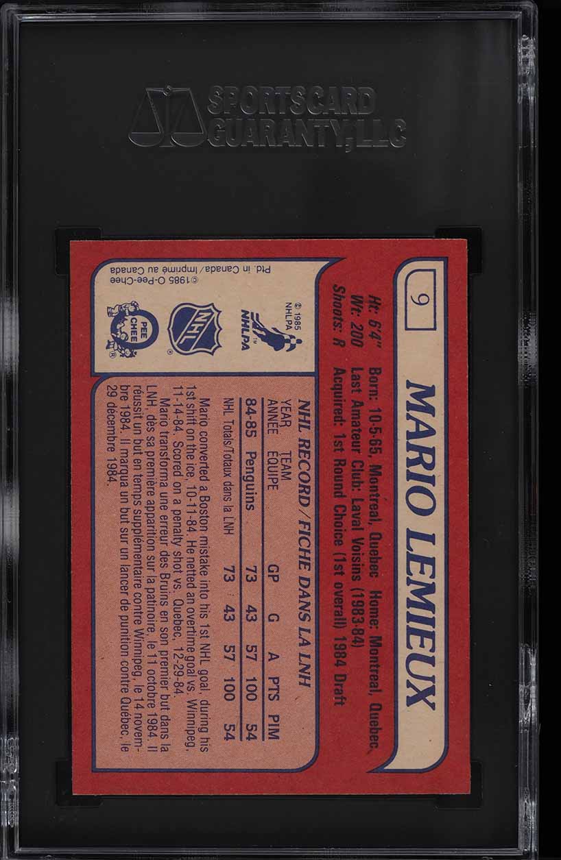 1985 O-Pee-Chee Hockey Mario Lemieux ROOKIE #9 SGC 10 GEM MINT