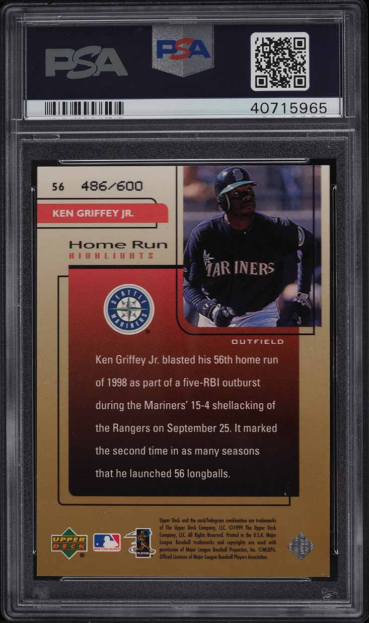1999 Upper Deck Challengers For 70 Ken Griffey Jr. /600 #56 PSA 10 GEM MINT